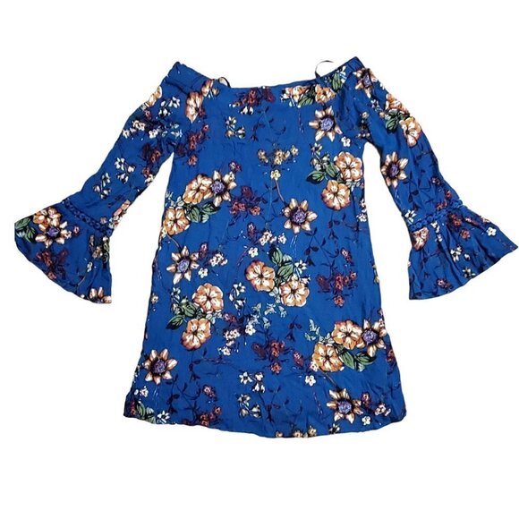 Blue Pepper Womens Blue Floral Boho Off The Shoulder‎ Blouse Top Size M NWT - Picture 1 of 9